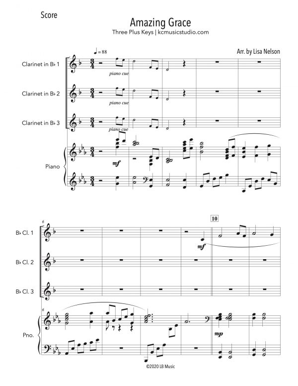 Amazing Grace - Clarinet Trio (Three Plus Keys)
