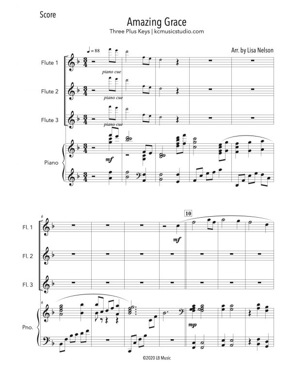 Amazing Grace - Flute Trio (Three Plus Keys)