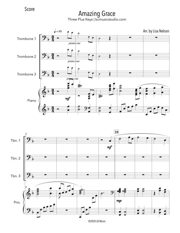 Amazing Grace - Horn Trio (Three Plus Keys)
