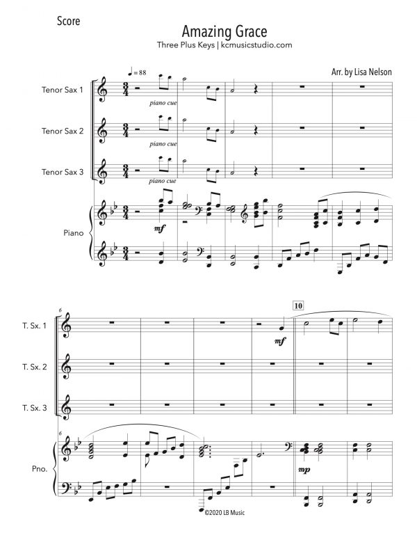 Amazing Grace - Trumpet Trio (Three Plus Keys)