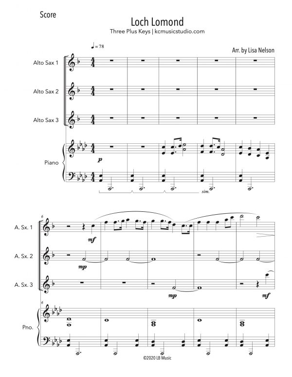 Loch Lomond - Alto Sax Trio (Three Plus Keys)