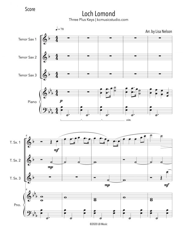 Loch Lomond - Tenor Sax Trio (Three Plus Keys)