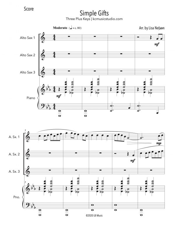 Simple Gifts - Alto Sax Trio (Three Plus Keys)
