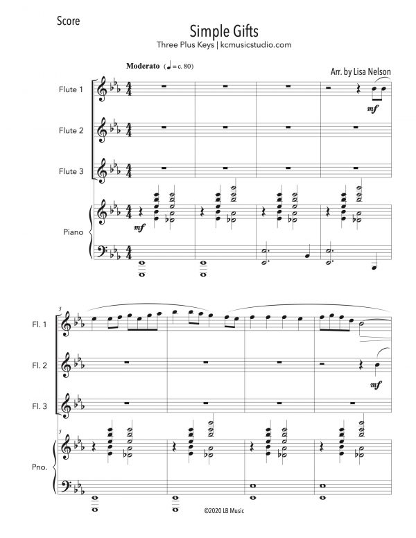 Simple Gifts - Flute Trio (Three Plus Keys)