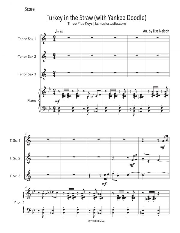 Turkey in the Straw - Tenor Sax Trio (Three Plus Keys)